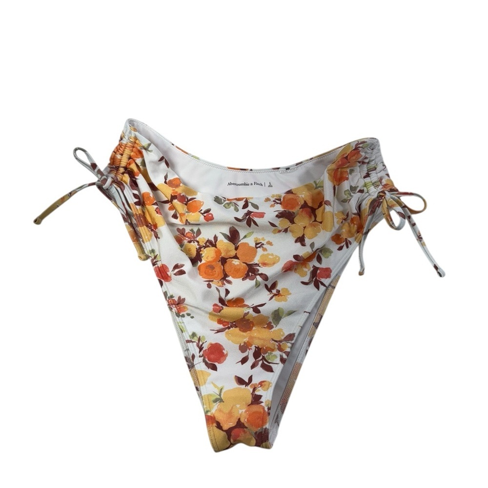 A&F Cinch Tie High-Waisted High-Leg Cheeky Bottom in orange floral, barely worn